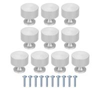 M METERXITY 10-Pack Silver Cabinet Knobs, 1-1/10" Striped Round Modern Aluminum Knobs Handles for Dresser Drawers/Office Decorative/Kitchen Bathroom Door [Silver]