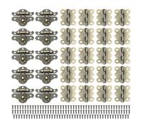 M METERXITY 10-Sets Jewelry Box Hinges and Latches, 1.88in (48mm) 10pcs Alloy Latch Hook and 20pcs Interior Door Folding Butt Mini Hinges with Screws for Wooden/Jewelry Box/Cabinet