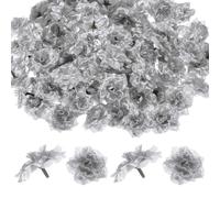 M METERXITY 100-Pack Artificial Roses Heads, Silk Faux Rose Head for Wedding/Bouquet/Flower Wall/DIY Crafts/Party Decoration, Fake Bloom Flower Heads Buds [Silver]