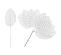 M METERXITY 100-Pack Artificial Silk Leaf, Faux Wire Single Leaves, Fake Flower Leaf with Stem for DIY Bouquet/Wreaths/Wedding/Garland/Party Decorations, Fake Rose Craft Leaves [White]