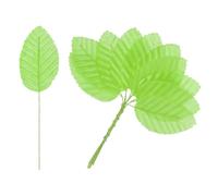 M METERXITY 100-Pack Artificial Silk Leaf, Faux Wire Single Leaves, Fake Flower Leaf with Stem for DIY Bouquet/Wreaths/Wedding/Garland/Party Decorations, Fake Rose Craft Leaves [Grass Green]