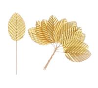 M METERXITY 100-Pack Artificial Silk Leaf, Faux Wire Single Leaves, Fake Flower Leaf with Stem for DIY Bouquet/Wreaths/Wedding/Garland/Party Decorations, Fake Rose Craft Leaves [Gold]