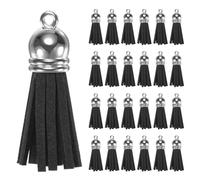 M METERXITY 100-Pack Faux Suede Tassel 1.4 Inch Small Keychain Rust Faux Leather Tassels Charm Black with Rings for DIY Crafts/Keychain/Earrings/Bracelets/Necklace