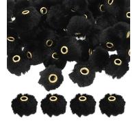 M METERXITY 100-Pack Fluffy Faux Fur Pom Pom Beads, 2cm(0.8in) Soft Fuzzy Spacer Bead for DIY Craft/Jewelry Making/Pens/Keychain/Handicrafts, Colorful Bulk Puff Beadable Items [Black]