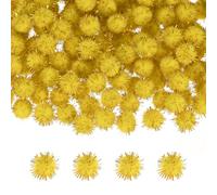 M METERXITY 100-Pack Glitter Pom Pom Balls, 0.6 in/1.5 cm Mini Tinsel Sparkle Balls for Arts/DIY Crafts/Party Decoration/Christmas/Cat, Soft Assorted Puff Ball [Yellow]