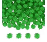 M METERXITY 100-Pack Glitter Pom Pom Balls, 0.6 in/1.5 cm Mini Tinsel Sparkle Balls for Arts/DIY Crafts/Party Decoration/Christmas/Cat, Soft Assorted Puff Ball [Apple Green]