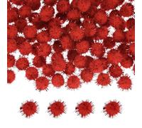 M METERXITY 100-Pack Glitter Pom Pom Balls, 0.6 in/1.5 cm Mini Tinsel Sparkle Balls for Arts/DIY Crafts/Party Decoration/Christmas/Cat, Soft Assorted Puff Ball [Bright Red]
