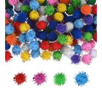 M METERXITY 100-Pack Glitter Pom Pom Balls, 0.6 in/1.5 cm Mini Tinsel Sparkle Balls for Arts/DIY Crafts/Party Decoration/Christmas/Cat, Soft Assorted Puff Ball [Mix Color]