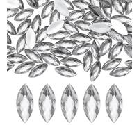 M METERXITY 100-Pack Horse Eye Rhinestone, 20x9mm Acrylic Flat Back Rhinestones Stickers for DIY Craft/Jewelry, Crystal Gems Sticker [White]