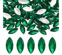M METERXITY 100-Pack Horse Eye Rhinestone, 20x9mm Acrylic Flat Back Rhinestones Stickers for DIY Craft/Jewelry, Crystal Gems Sticker [Dark Green]