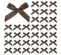 M METERXITY 100-Pack Mini Craft Ribbon Bow 1.6x1 Inch Checkered Fabric Satin Ribbon Bows Boutique for Craft DIY/Treat Bags/Hair Bow Sewing/Wedding/Party/Christmas [Coffee]