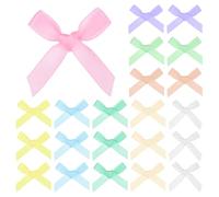 M METERXITY 100-Pack Mini Craft Ribbon Bow,1x1.6 Inch Checkered Fabric Satin Ribbon Bows Boutique for Craft DIY/Treat Bags/Hair Bow Sewing/Wedding/Birthday/Party[Macron Multicolored]
