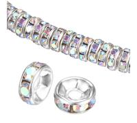 M METERXITY 100-Pack Rondelle Spacer Beads, 0.24 Inch/6mm Czech Crystal Rhinestone Loose Beads for Jewelry Making/Necklace/Bracelet [AB Color]