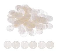 M METERXITY 100-Pack Round Shells Pieces, 15mm Flat Round Natural Shell Charm with Hole, Discs Sea Shells Coin Bead Connector for Wind Chimes/DIY Craft Hanging [White]