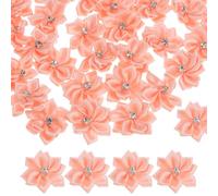 M METERXITY 100-Pack Satin Ribbon Flowers, 1.2 Inch Mini Fabric Flowers with Rhinestones Flower Ribbon Appliques for Crafts DIY/Wedding/Ornament/Party/Home [Cream]