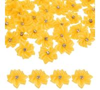 M METERXITY 100-Pack Satin Ribbon Flowers, 1.2 Inch Mini Fabric Flowers with Rhinestones Flower Ribbon Appliques for Crafts DIY/Wedding/Ornament/Party/Home [Yellow]