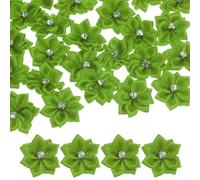 M METERXITY 100-Pack Satin Ribbon Flowers, 1.2 Inch Mini Fabric Flowers with Rhinestones Flower Ribbon Appliques for Crafts DIY/Wedding/Ornament/Party/Home [Apple Green]