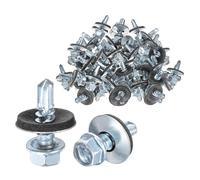 M METERXITY 100-Pack Self Drilling Screws with Rubber Washer M5.5 x 19mm Zinc Plated Carbon Steel Hex Head Self-Tapping Screws for Metal Roofing/Siding Panels/Steel Structures