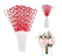 M METERXITY 100-Pack String Pearl Stick 9 Inch 4mm Pearls String Beaded Stick Pearl Bouquet Plastic Bead String Garland for DIY Crafts/Bouquet/Christmas/Wedding/Party [Bright Red]
