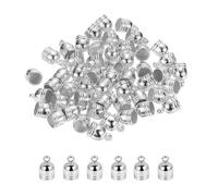 M METERXITY 100-Pack Tassel Cord End Caps, 6.2mm ID Plastic Glue in Leather Barrel Kumihimo End Tip Bead Caps for Jewelry Making/Bracelets/DIY Pendant, Cord Terminators [Silver Tone]