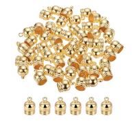 M METERXITY 100-Pack Tassel Cord End Caps, 8.8mm ID Plastic Glue in Leather Barrel Kumihimo End Tip Bead Caps for Jewelry Making/Bracelets/DIY Pendant, Cord Terminators [Light Gold]