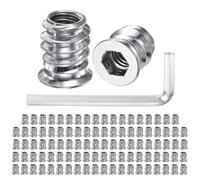 M METERXITY 100-Pack Threaded Inserts for Wood, 1/4-20 x 10mm Hex Drive Threaded Insert Nuts with a Wrench for Wood Furniture, Threaded Screw-in Nuts [Silver Tone]