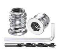 M METERXITY 100-Pack Threaded Inserts for Wood, 1/4-20x10mm Hex Drive Threaded Insert Nuts for Wood Furniture, with a Hex Wrench and Drill Bit [Silver Tone]
