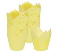 M METERXITY 100-Pack Tulip Cupcake Liners, Standard Size Heat-Resistant Greaseproof Paper Baking Cups for Wedding/Birthday Party/Christmas, Cupcake Wrapper[Yellow]