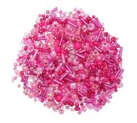 M METERXITY 1000-Pack Mixed Glass Seed Beads, 1-4mm/0.04-0.16 Inch Tube Mini Glass Bugle Beads for DIY Earrings/Necklaces/Bracelets/Jewelry Making [Hot Pink]