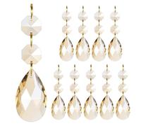 M METERXITY 10PCS Crystal Suncatcher 2 Teardrop Prisms Pendants Ornament, 38mm Chandelier Hanging Crystal Sun Catcher Beads for Home Garden Windows Wedding DIY Decoration [EP Gold]