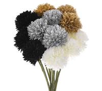 M METERXITY 12-Pack Artificial Chrysanthemum Ball Flowers, 11 inch | Cream White Gold Silver Black, Chrysanthemum Silk Bouquets, Real Touch Faux Flowers, for Wedding, Christmas