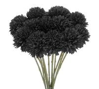 M METERXITY 12-Pack Artificial Chrysanthemum Ball Flowers,11 Inch Faux Chrysanthemum Silk Bouquets Real Touch Faux Flowers for Home/Wedding/Christmas/Party[Black]