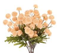 M METERXITY 12-Pack Artificial Chrysanthemum Ball Flowers,20 Inch 5-heads Faux Chrysanthemum Silk Bouquets Real Touch Faux Flowers for Home/Wedding/Christmas/Party[Champagne]