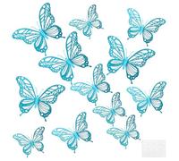 M METERXITY 12 Pack Butterfly Wall Decor, Hollow 3D Butterflies Stickers Wall Art, Removable Stickers Decorations for Christmas Birthday Wedding Party [Indigo, 3 Size]