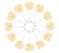 M METERXITY 12-Pack Flower Lapel Pins for Men, Rose Boutonnieres Pin Groom Boutonnieres for Wedding/Dance/Party, Men Lapel Pins for Suits Satin Flower Corsage [Light Yellow]