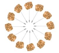 M METERXITY 12-Pack Flower Lapel Pins for Men, Rose Boutonnieres Pin Groom Boutonnieres for Wedding/Dance/Party, Men Lapel Pins for Suits Satin Flower Corsage [Champagne Gold]