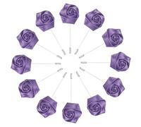 M METERXITY 12-Pack Flower Lapel Pins for Men, Rose Boutonnieres Pin Groom Boutonnieres for Wedding/Dance/Party, Men Lapel Pins for Suits Satin Flower Corsage [Purple]