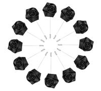 M METERXITY 12-Pack Flower Lapel Pins for Men, Rose Boutonnieres Pin Groom Boutonnieres for Wedding/Dance/Party, Men Lapel Pins for Suits Satin Flower Corsage [Black]