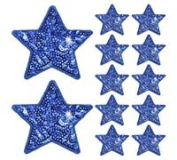 M METERXITY 12-Pack Sequin Star Iron Patches, 2.4x2.4in/6x6cm Colorful Shiny Patches Embroidery for Clothes/Hats/Bags/DIY/Repair Hole, Glitter Star Applique Sewing Patch [Dark Blue]