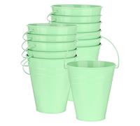 M METERXITY 12-Pack Small Metal Bucket with Handle, 4.7"x5.1 Inch/12x13cm Galvanized Buckets Small Metal Pails with Handle for Flower/Garden/Planter, Decorative Metal Bucket [Light Green]