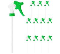 M METERXITY 12-Pack Spray Bottle Nozzle Replacement, Plastic Heavy Duty Trigger Spray Nozzle Head with Tube for 28-400/8,16,32 oz Bottles, Adjustable Mist Stream Sprayer [Green, Head Only]