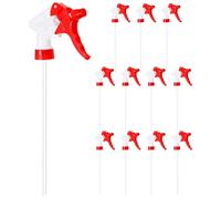 M METERXITY 12-Pack Spray Bottle Nozzle Replacement, Plastic Heavy Duty Trigger Spray Nozzle Head with Tube for 28-400/8,16,32 oz Bottles, Adjustable Mist Stream Sprayer [Red, Head Only]