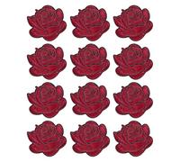M METERXITY 12-Pack Wine Red Rose Embroidered Patch 7.3cm Adhesive Fabric Embroidered Sew on Flower Appliques Patches for DIY Crafts/Clothing Repairing/Shoes/Bag/Hat