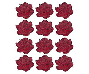 M METERXITY 12-Pack Wine Red Rose Embroidered Patch 7.3cm Adhesive Fabric Embroidered Sew on Flower Appliques Patches for DIY Crafts/Clothing Repairing/Shoes/Bag/Hat