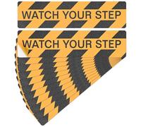 M METERXITY 12 Pcs WATCH YOUR STEP Floor Decals Stickers 6 x 24 Inch Watch Your Step Sign Warning Sticker Self-Adhesive Anti Slip Abrasive Tape for Indoor/Outdoor Stairs Step[Yellow Black]