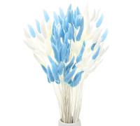 M METERXITY 120-Pack Bunny Tails Grass 17 Inch Fluffy Rabbit Tail Grass Dried Flowers Branches Vase Filler Dried Pampas Grass Decor for Home/Wedding/Vase/Office/Party [White, Light Blue]