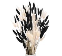 M METERXITY 120-Pack Bunny Tails Grass 17 Inch Fluffy Rabbit Tail Grass Dried Flowers Branches Vase Filler Dried Pampas Grass Decor for Home/Wedding/Vase/Office/Party [White, Black]