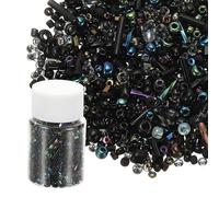 M METERXITY 1200-Pack Mixed Glass Seed Beads, 1-4mm/0.04-0.16 Inch Tube Mini Glass Bugle Beads for DIY Earrings/Necklaces/Bracelets/Jewelry Making [Black]