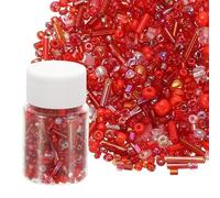 M METERXITY 1200-Pack Mixed Glass Seed Beads, 1-4mm/0.04-0.16 Inch Tube Mini Glass Bugle Beads for DIY Earrings/Necklaces/Bracelets/Jewelry Making [Red]