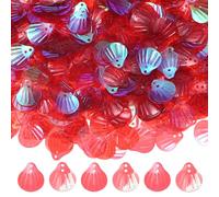 M METERXITY 1200-Pack Seashell Sequins, 100g Shell Shape Loose Sequins with 2 Holes for DIY Craft/Sewing/Applique/Earrings/Clothing, Sea Shell Flakes [Red]